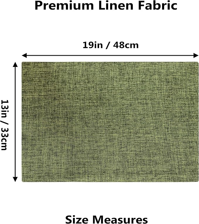Home Brilliant Linen Cloth Placemats Set of 6 Heat Resistant Dining Table Place Mats Kitchen Washable Dining Mats for Dinner Summer Decor, Green