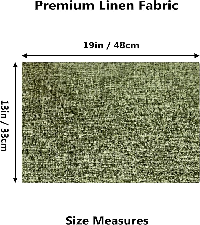 Home Brilliant Linen Cloth Placemats Set of 8 Heat Resistant Dining Table Place Mats Table Mat Kitchen for Wedding Holiday Parties Decor, Green