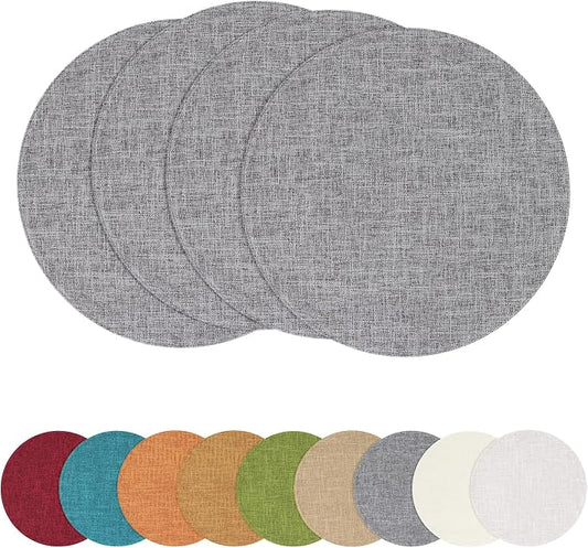 homing 15 Inch Round Cloth Placemats Set of 4, Cotton Linen Blend Washable Table Mats, Farmhouse Dining Place Mats for Indoors & Outdoors, Easy to Clean, Dark Grey