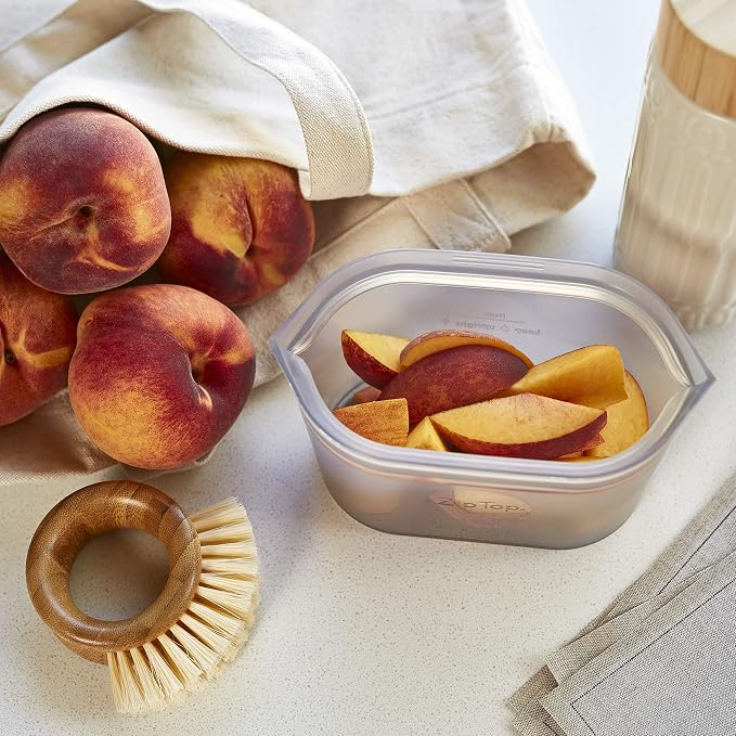 Zip Top Reusable Food Storage Bags | Small Dish [Peach] | Silicone Meal Prep Container | Microwave, Dishwasher and Freezer Safe | Made in the USA