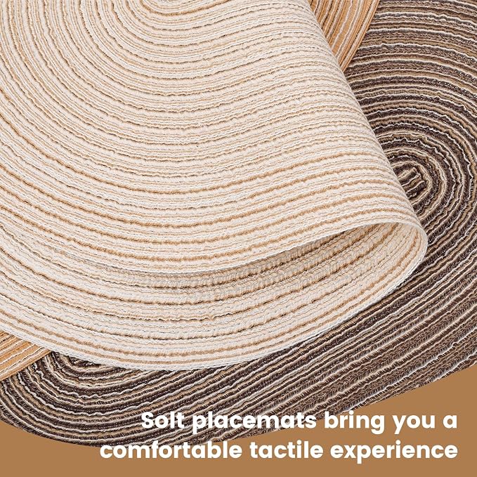 15'' Round Woven Placemats Set of 6, Natural Heat Resistant Washable Non-Slip Woven Table Mats-Beige
