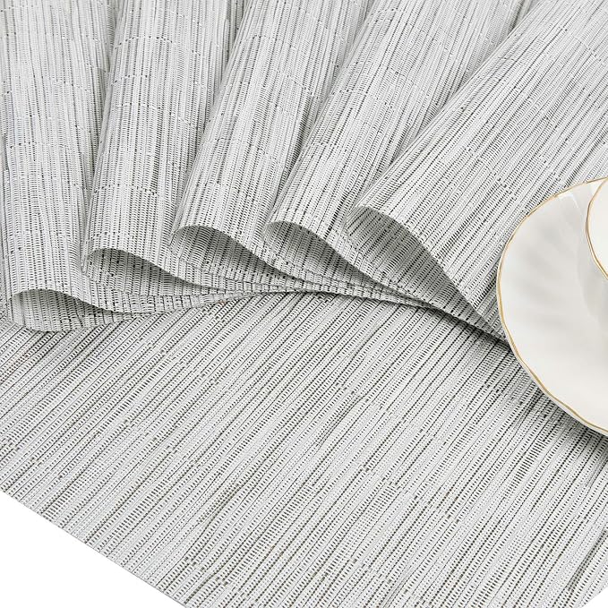 SHACOS Round Table Placemats Set of 7 Wedge Shaped Place Mat with Round Centerpiece Mat Heat Resistant Table Mats Washable (7, Gray White)