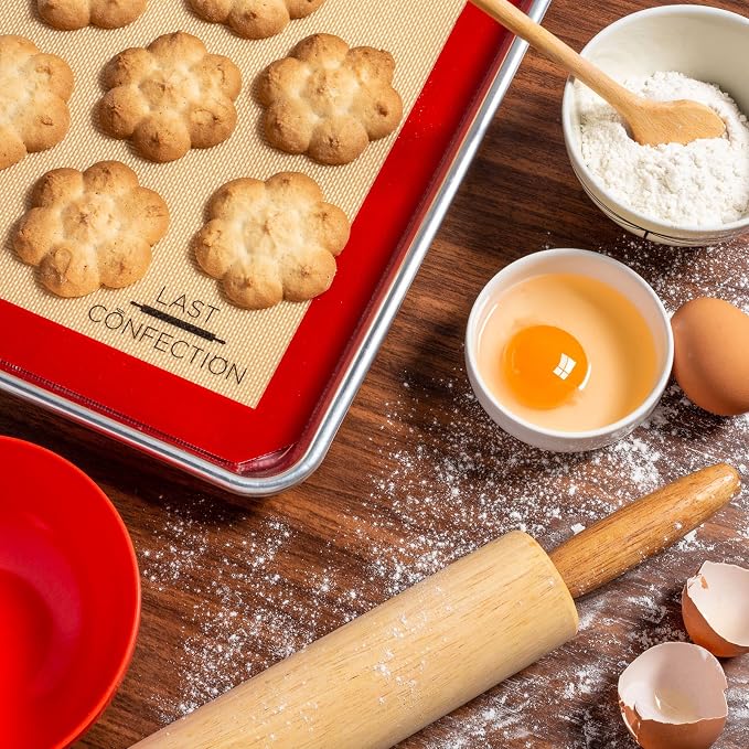 Last Confection Silicone Baking Mat - Set of 3 Non-Stick Professional Food Safe Tray Pan Liners - 2 Half Sheet (11-5/8" x 16-1/2") 1 Quarter Sheet (8-1/2" x 11-1/2")