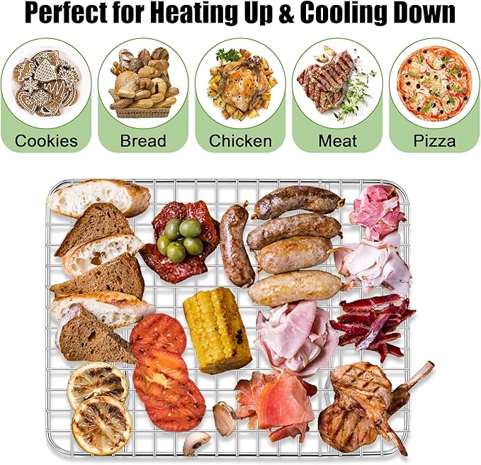 Homikit 3 Pack Cooling Rack Set, 12" x 9" Stainless Steel Baking Rack for Bacon Bread Pizza, Metal Wire Oven Racks for Cooking Roasting Fit Quarter Sheet Pan, Rust Free & Dishwasher Safe