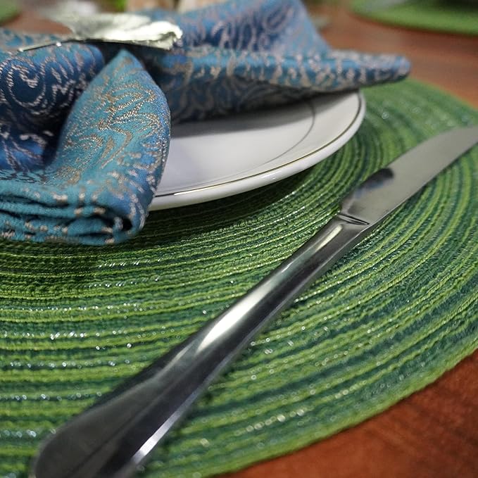 Red-A, Placemats, Round Placemats for Dining Table Set of 8 Woven Heat Resistant Non-Slip Kitchen Table Mats Diameter 14 Inch(Hunter Green)