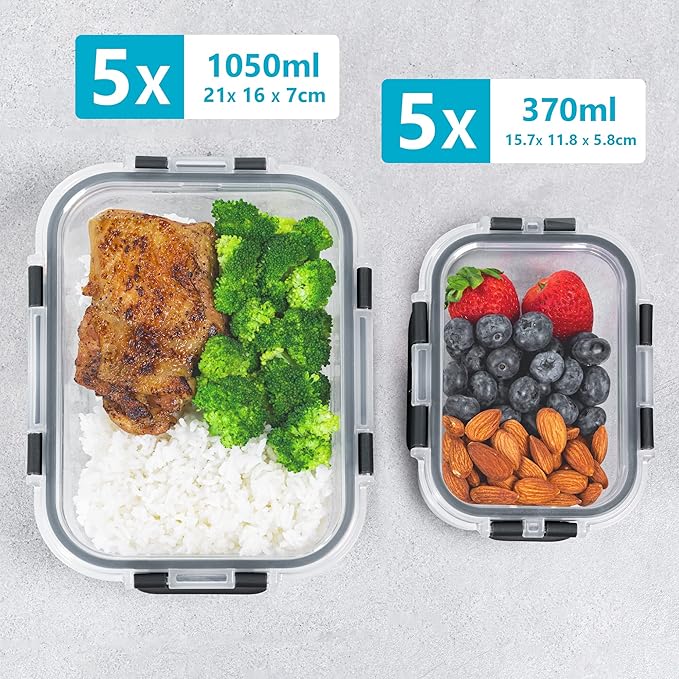 Igluu Meal Prep Glass Containers with Lids (10 Pack) – Airtight & BPA-Free – Oven, Microwave, Freezer & Dishwasher Safe – 12.5oz/35.5oz – Durable Borosilicate Glass