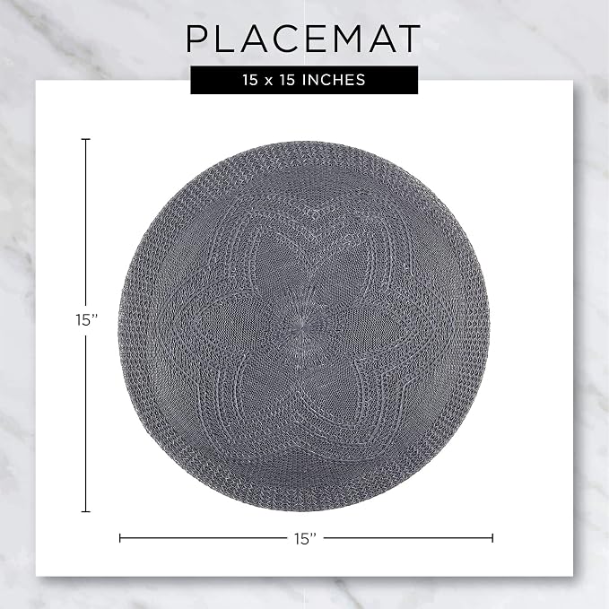 DII Woven Collection Round Braided Floral Placemat Set, 15", Honey Gold, 6 Piece