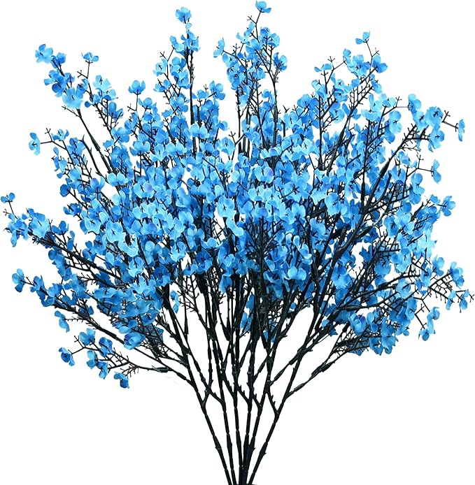 Mandy's Royal Blue Artificial Baby’s Breath Flowers 6 Bundles Silk Gypsophila, 18.5 Inch European Style Modern Home Decor Centerpiece, Neutral Wedding Flower Arrangements