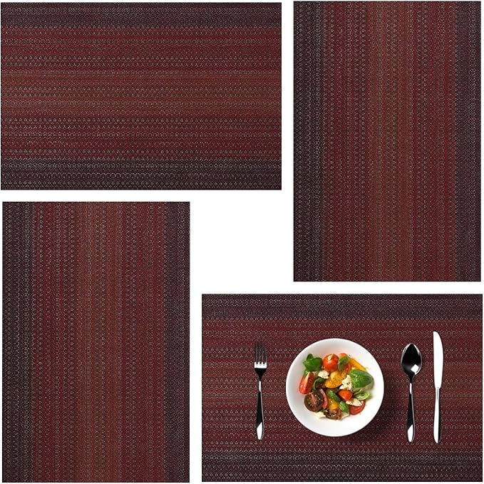 Placemats, Placemats for Dining Table Set of 4, Kitchen Table Mats Heat-Resistant Non-Slip Washable PVC Woven Vinyl Place Mats for Dining Room Table Decoration (Pack of 4, Gradient Red)