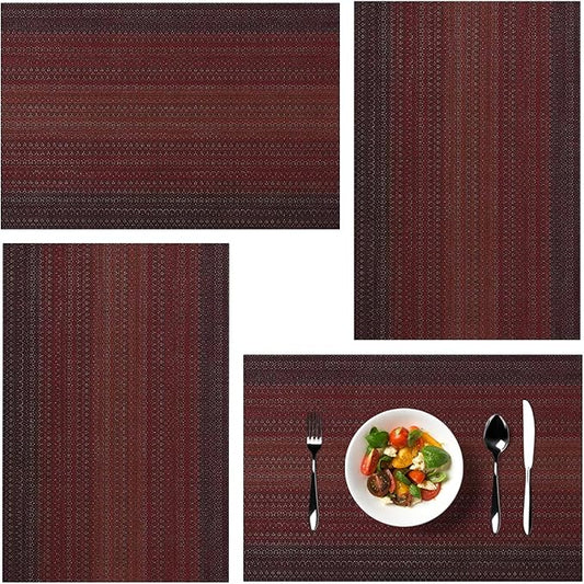 Placemats, Placemats for Dining Table Set of 4, Kitchen Table Mats Heat-Resistant Non-Slip Washable PVC Woven Vinyl Place Mats for Dining Room Table Decoration (Pack of 4, Gradient Red)