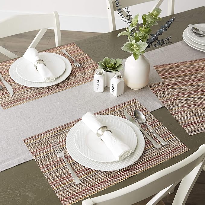DII PVC Tabletop Collection Placemat Set, Rectangle, 13x17.25, Tango Red, 6 Piece