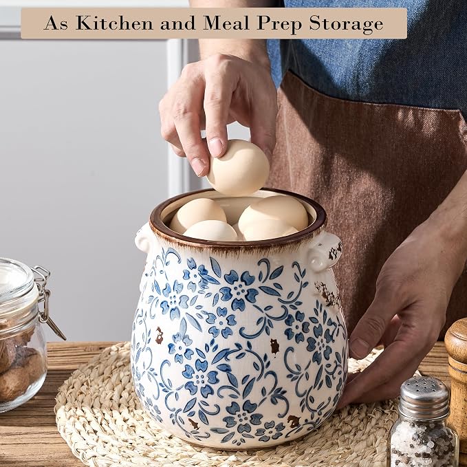 Utensil Holder for Kitchen Counter, Modern Farmhouse Rustic Cooking Utensil Holder and Crock, Exquisite Chinoiserie Floral Ceramic Utensil Organizer for Home Kitchen Decor- Blue and White Porcelain