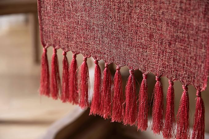 ZeeMart Red Table Runners 36 Inches Long, Burlap Linen Style Rustic Farmhouse Table Runner, Small Short Boho Coffee Table Runner, 13x36 Inches, Red