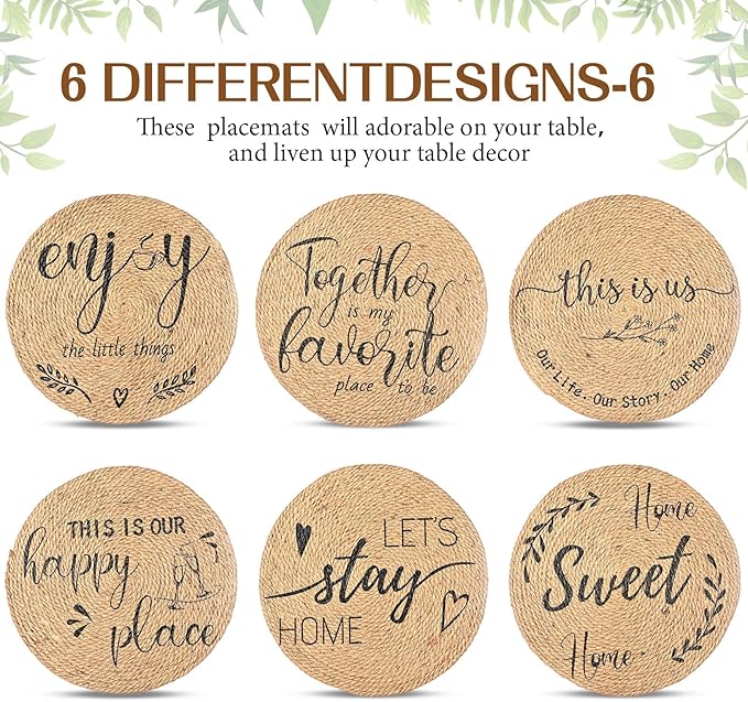 13 Inch Farmhouse Round Placemat Set of 6 Cotton Circle Cloth Placemats Boho Woven Table Place Mats for House Warming Gifts New Home Supplies(Rattan Color,Natural Rattan)