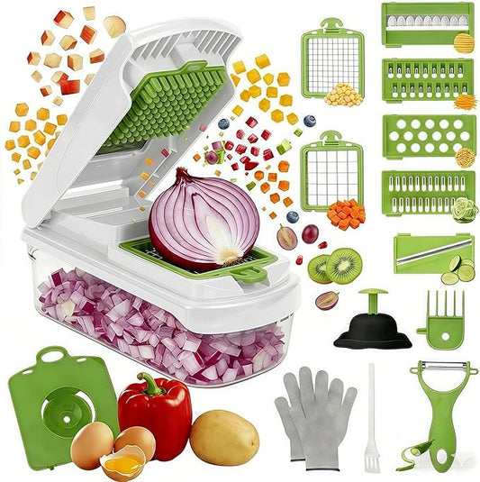 Mandoline Slicer for Kitchen, Vegetable Chopper with Adjustable Stainless Steel Blades, Fruit Slicer & Food Cutter for Potato, Onion, Cucumber, Carrot and Meal Prep, Easy to Clean