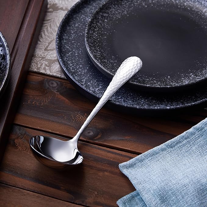 KEAWELL Premium 7.3" Hammered Gravy Ladle – 18/10 Stainless Steel – Exquisite Blend of Elegance and Functionality – Dishwasher Safe