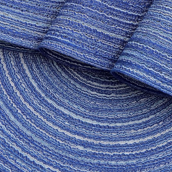 SHACOS Round Braided Placemats 15 inch Set of 4 Washable Cotton Polyester Braided Kitchen Table Placemats for Home Wedding Party (Blue White, 4)