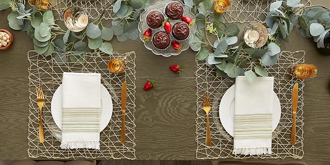 DII Woven Paper Tabletop Collection Holiday or Event Decor, Square Placemat Set, 16x16, Gold, 6, Piece