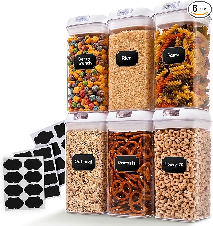 Cheer Collection Airtight Food Storage Containers, Kitchen Storage Containers for Pantry, Set of 6 Food Containers with Lids Airtight, Pantry Storage Containers & Organizers with Lids, 12L, White