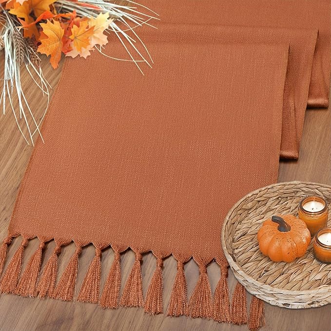 yuboo Burnt Orange Table Runner 72 Inches - Terracotta Boho Runner for Wedding, Spring Dining Table, Valentine's Day Party, Rust Farmhouse Decor for Dresser