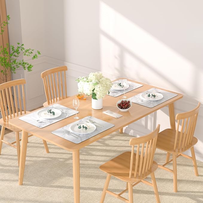 QiyI Placemats Set of 6, 12x18 Inch Faux Leather Place Mats for Kitchen Dinning, Heat Resistant Anti Slip Table Mats, Waterproof Wipeable Washable Placemat Party Table Décor, White Marble