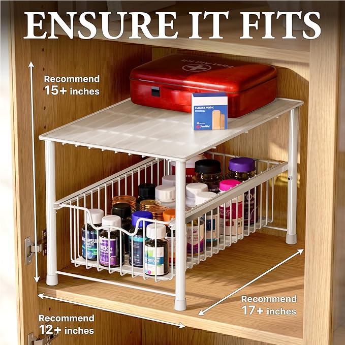 Simple Houseware Stackable Under Sink Cabinet Sliding Basket Organizer Drawer, White