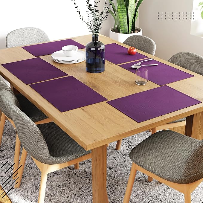 Encasa XO Dining Placemat Set of 6 | Purple Color | Fine Ribbed Cotton Table mat | Size 19x13 in | Machine Washable