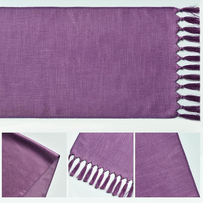 Artoid Mode Lilac Purple Tassel Table Runner, Mardi Gras Linen Blend Rustic Farmhouse Style Kitchen Table Decoration Holiday Wedding Party Dinning Decor 13x36 Inch