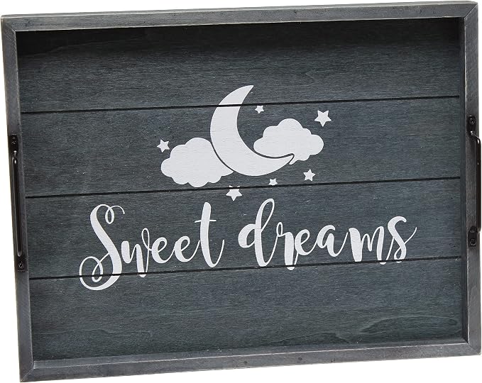 Elegant Designs HG2000-MBS Decorative Wood Serving Tray w/Handles, 15.50'' x 12'', Midnight Blue Wash ''Sweet Dreams''