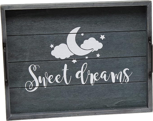Elegant Designs HG2000-MBS Decorative Wood Serving Tray w/Handles, 15.50'' x 12'', Midnight Blue Wash ''Sweet Dreams''