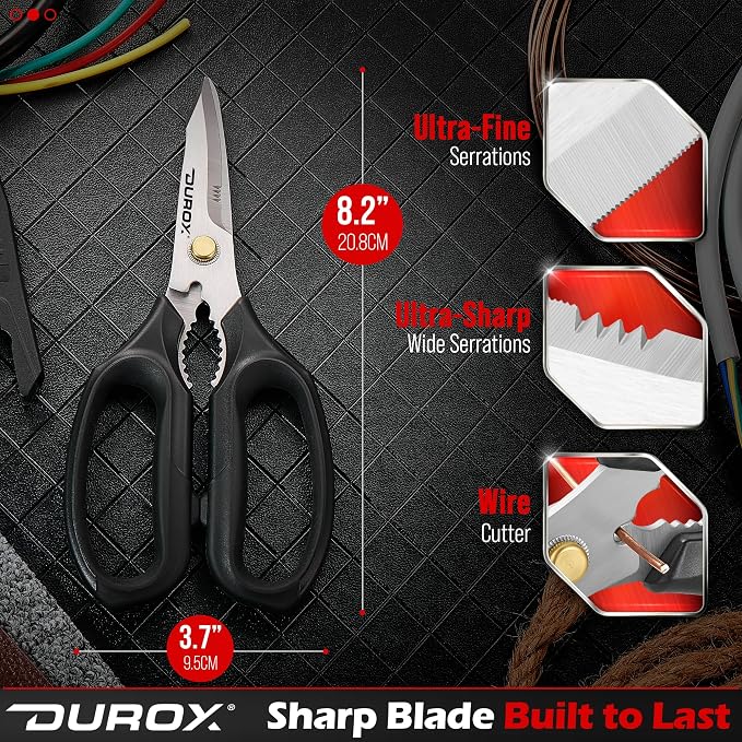 DUROX - Heavy Duty Scissors, Multipurpose Utility Scissors. Built to Cut Leather, Cardboard, Carpet, Plastic and Rope. All Purpose Heavy Duty Kitchen Scissors to Cut Meat, Poultry and Chicken Bones