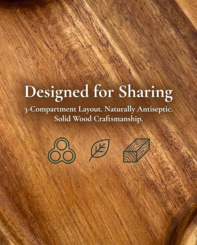 Acacia Natural Wood Chip & Dip Serving Tray Platter Party Appetizer Snack Salsa