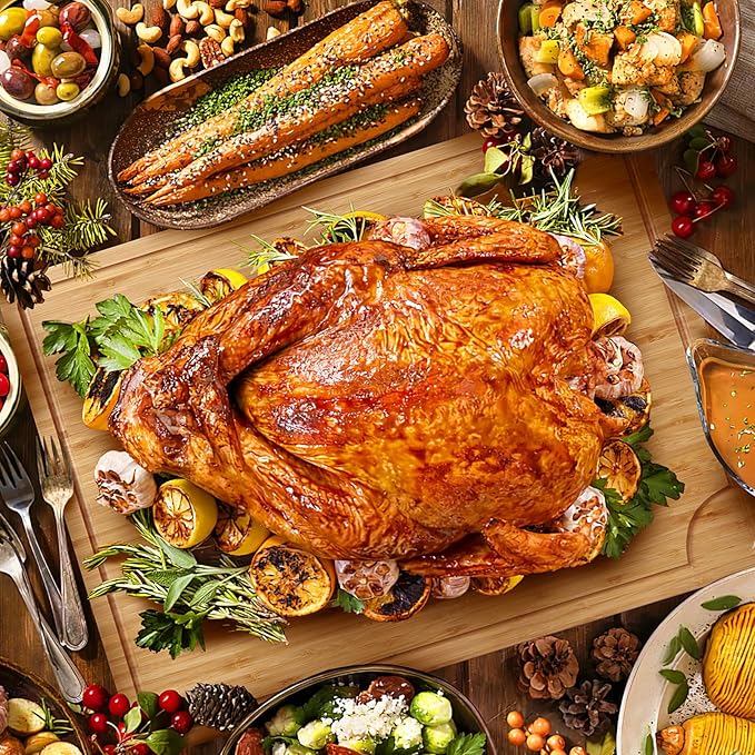 Extra Large Bamboo Wood Cutting Board, 24 x 18 Inch Kitchen Wooden Chopping Board with Juice Groove, Reversible Butcher Block Cutting Board for Meat, Turkey Carving