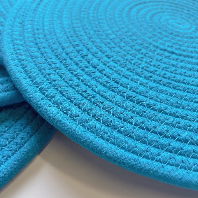WAZAIGUR Round Placemats Washable Thick Cotton Absorbent 13 inch Round Table Mats for Kitchen Dining Table Set of 6 Round Woven Fabric Indoor/Outdoor Place Mats (Sky Blue, 6)