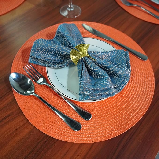 Round Braided Placemats Set of 4 Washable Easy to Clean Place Mats for Dining Tables Woven Non-Slip Heat Resistant Table Mats 15 Inch (Orange)