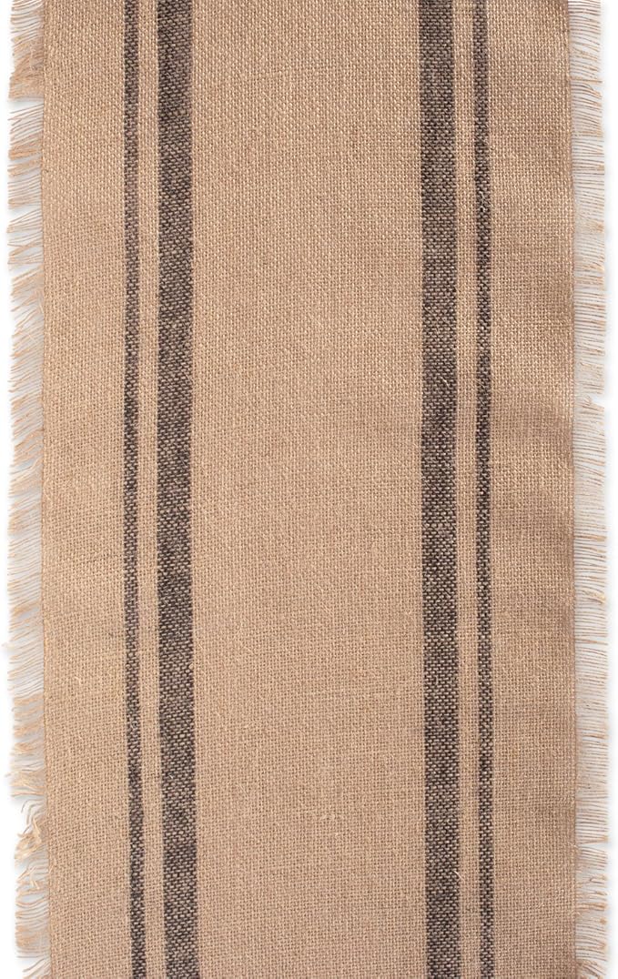 DII Jute Burlap Collection Kitchen Tabletop, Table Runner, 14x108, Double Border Gray