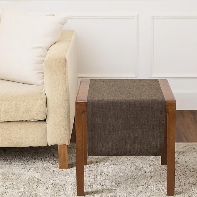Solino Home Linen Table Runner 36 Inches - 100% Pure Linen Chambray Brown Table Runner 14 x 36 Inch Ideal for Dresser and Coffee Tables - Summer - Athena