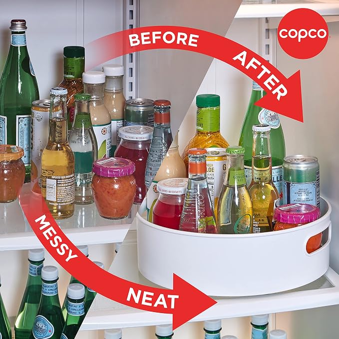 Copco 12 Inch Non-Skid Lazy Susan Turntable Organizer for Cabinet, Kitchen, Pantry, Bathroom - Smooth-Glide Rotating Storage with Raised Rim and Handles