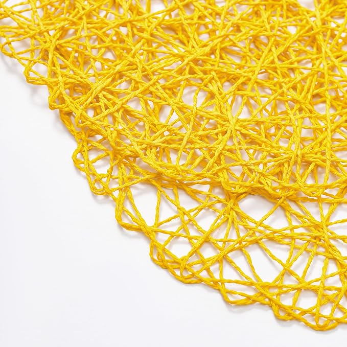IcosaMro Yellow Round Placemats Set of 6 for Dining Table, 15 Inch Paper Woven Boho Decorative Circle Place Mat for Wedding Christmas Thanksgiving Day Holiday Dinner, 15 Inch,Yellow