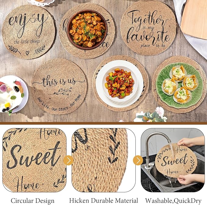 13 Inch Farmhouse Round Placemat Set of 6 Cotton Circle Cloth Placemats Boho Woven Table Place Mats for House Warming Gifts New Home Supplies(Rattan Color,Natural Rattan)