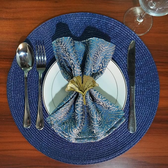Round Braided Placemats Set of 6 Washable Easy to Clean Place Mats for Dining Tables Woven Non-Slip Heat Resistant Table Mats 15 Inch (Dark Blue)