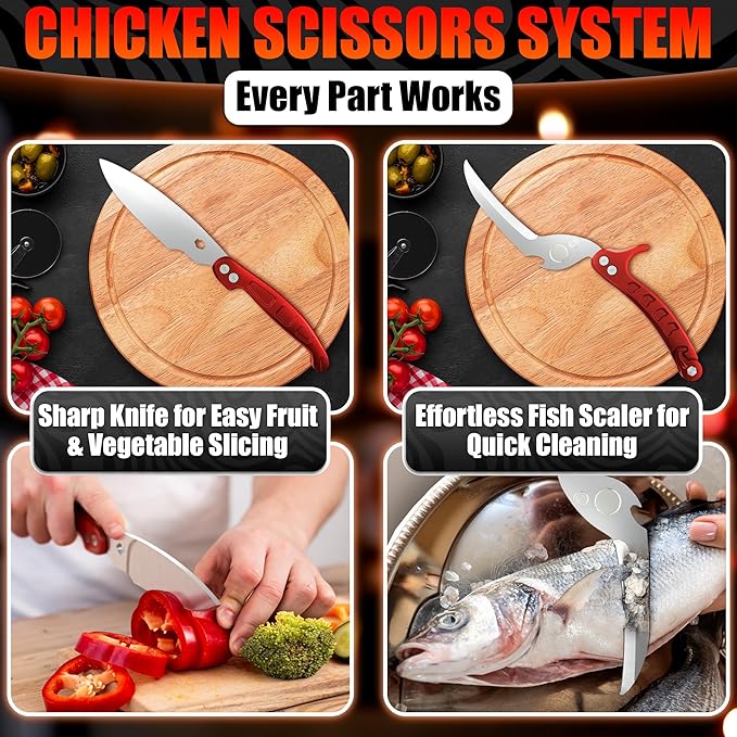 4-in-1 Kitchen Shears Heavy Duty - Detachable Poultry Shears with Micro-Serrated Blades, Spring-Loaded Action & Non-Slip Metal Handle, Dishwasher Safe - Bone Cutting Scissors for Chicken & Meat Prep