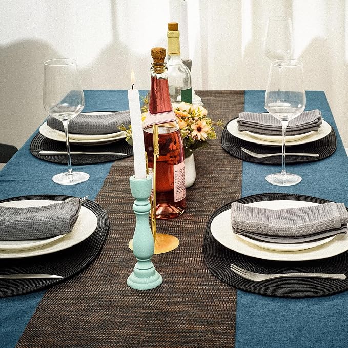 AHHFSMEI Placemats Set of 6 for Dining Table Washable Woven Non-Slip 18x12 inches Placemat Heat-Resistant Durable Table Mats for Dining Table Easy to Clean (Oval Black, 6)