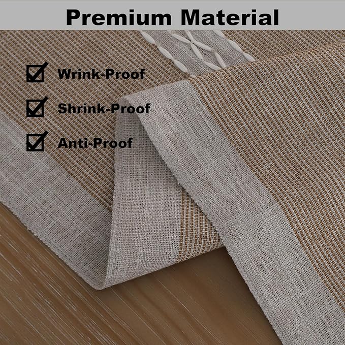 Gernaice Boho Table Runner, Rustic Cotton Linen Farmhouse Table Runners for Holiday Wedding Dining Living Room Bedroom Home Decor, 72" L X 13" W Brown