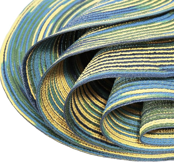 DOZZZ Round Placemats Farmhouse Boho Placemats 15 inch Set of 6 Braided Colorful Rainbow Woven Heat Resistant Place Mats Table Mats Blue 1 Pack