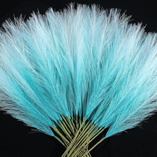 TORONTOKYO Light Blue Pampas Grass Decor, 50Pcs 21.6 inch Artificial Short Faux Pompas Grass, Boho Neutral Home Decor Bouquet for Floor Vase, Wedding, Party, Farmhouse, Bedroom Decor (Sky Blue)