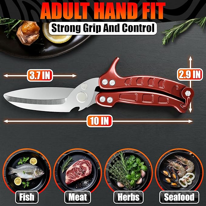 4-in-1 Kitchen Shears Heavy Duty - Detachable Poultry Shears with Micro-Serrated Blades, Spring-Loaded Action & Non-Slip Metal Handle, Dishwasher Safe - Bone Cutting Scissors for Chicken & Meat Prep