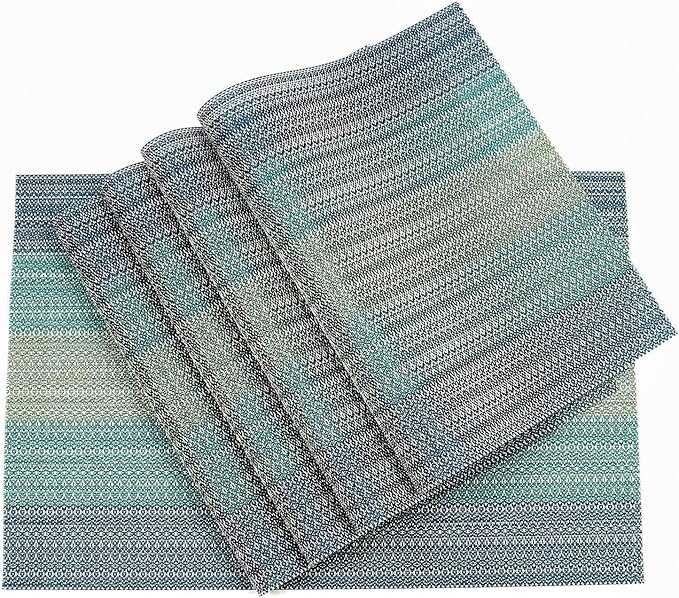 Placemats, Placemats for Dining Table Set of 4, Kitchen Table Mats Heat-Resistant Non-Slip Washable PVC Woven Vinyl Place Mats for Dining Room Table Decoration (Pack of 4, Gradient Blue)