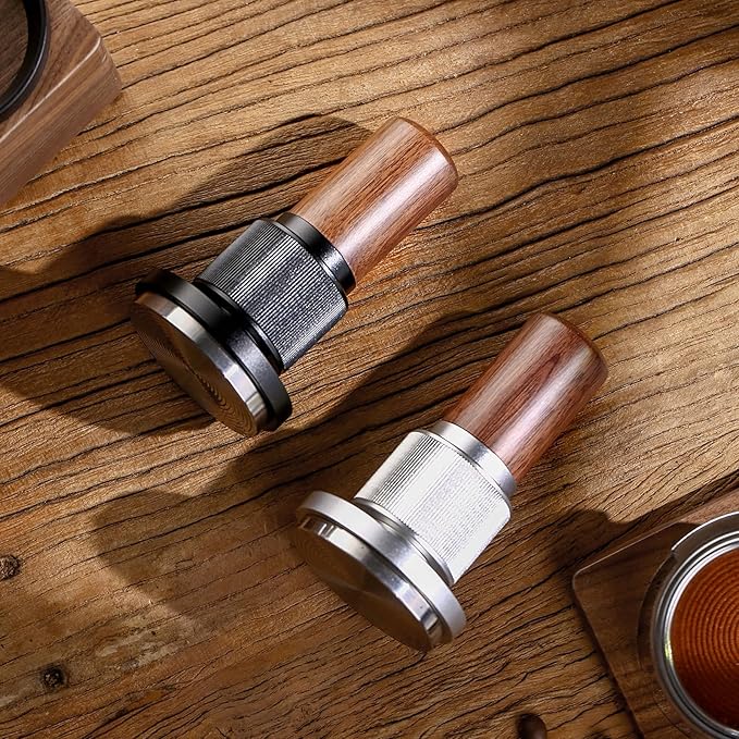 Bincoo 58mm Espresso Tamper,30lb Consistent Pressure Coffee Tamper with Stainless Steel Ripple Base,Barista Espresso Tamper Wood Handle for Home Coffee Espresso Accessories(Silver, 58mm)