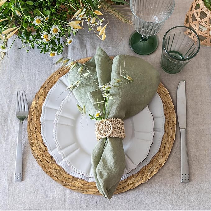 Kochorie Set of 60 Round Woven Placemats 13.8 Inches Bulrush Placemats Natural Hand-Woven Boho Rattan Placemat Wicker Table Mats Farmhouse Weave Place Mats for Home Dining